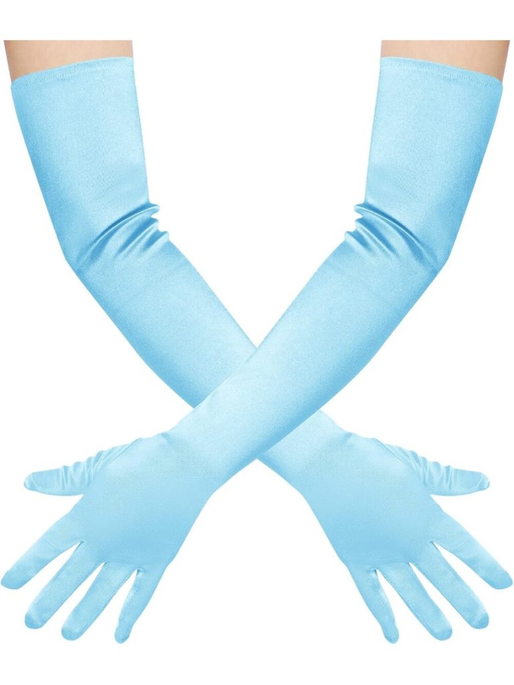 Women Light Blue 1920s Costume Dress Elbow Length 21 inch Long Opera Satin Glove